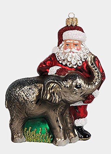 Santa Claus with Elephant Polish Mouth Blown Glass Christmas Ornament
