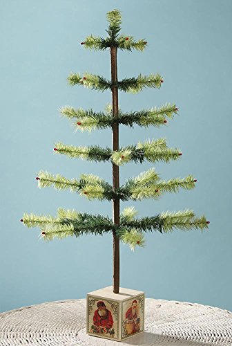 Bethany Lowe 24″ 2 Tone Feather Christmas Tree with Santa Block Base