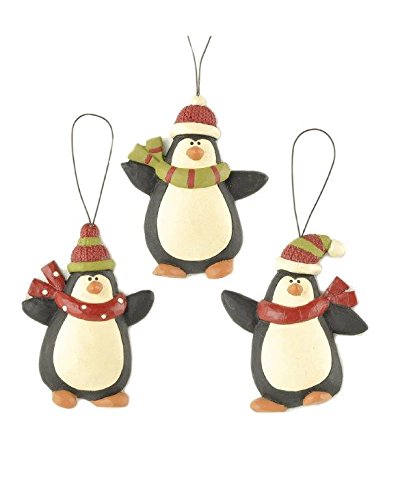 Blossom Bucket Penguins Ornaments Christmas Decor (Set of 3), 4-1/4″ High
