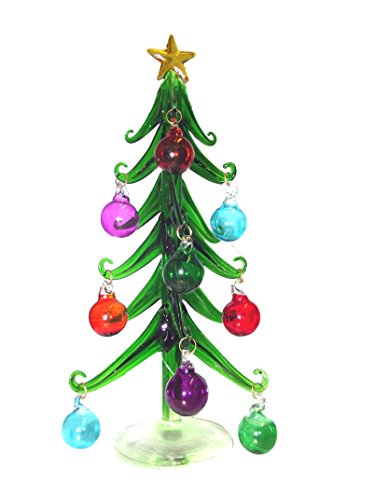 180 DEGREES DECORATIVE GLASS CHRISTMAS TREE WITH ORNAMENTS