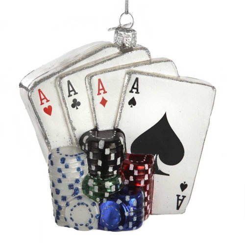 Kurt Adler 4-Inch Noble Gems Glass Poker Cards and Chips Ornament