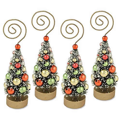 Bethany Lowe Red/Green Bottle Brush Tree Placecard Holder/Ornament, Set of 4