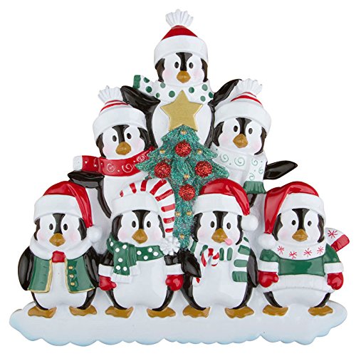 Winter Penguin Family of 7 Personalized Christmas Tree Ornament
