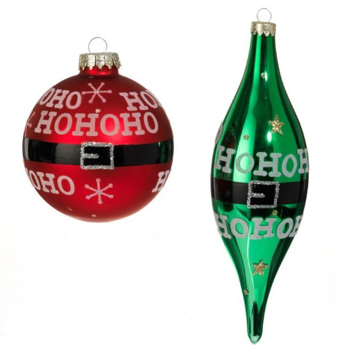 RAZ Imports – Red and Green Glass “HO HO HO” Ornaments