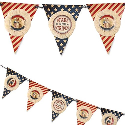 Bethany Lowe Vintage Style Stars and Stripes Patriotic Pennant Garland