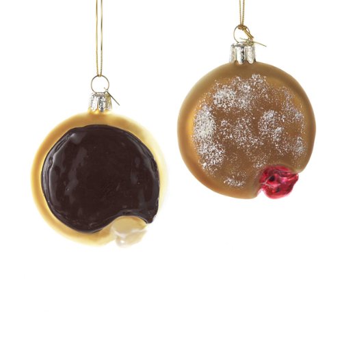 Noble Gems Glass Donut Ornament Set Of 2 Assorted Boston Creme & Jelly