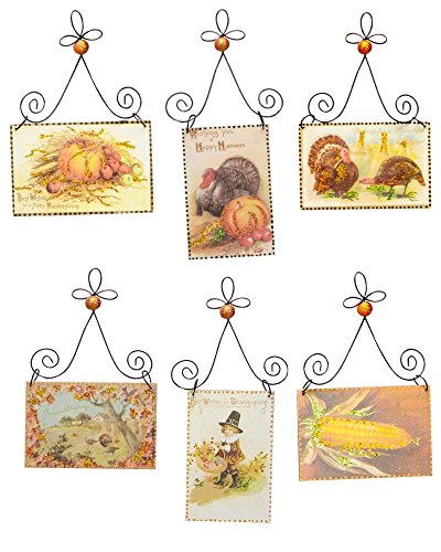 Primitives By Kathy Harvest Postcard Pictures Thanksgiving Ornaments Set of 6 (Assortment B)