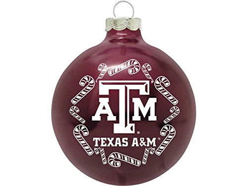 NCAA Candy Cane Traditional Glass Ball Christmas Ornament- 2 5/8″-Texas A&M Aggies