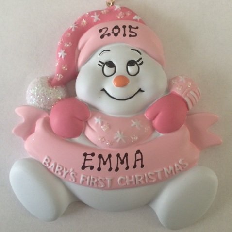 Personalized Baby’s First Christmas Girl Snowman Ornament – Free Personalization
