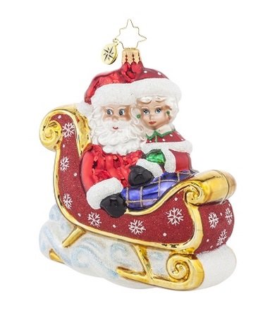 Christopher Radko Glass Let’s Go for a Ride, Darling! Santa & Mrs Claus Christmas Ornament #1017986