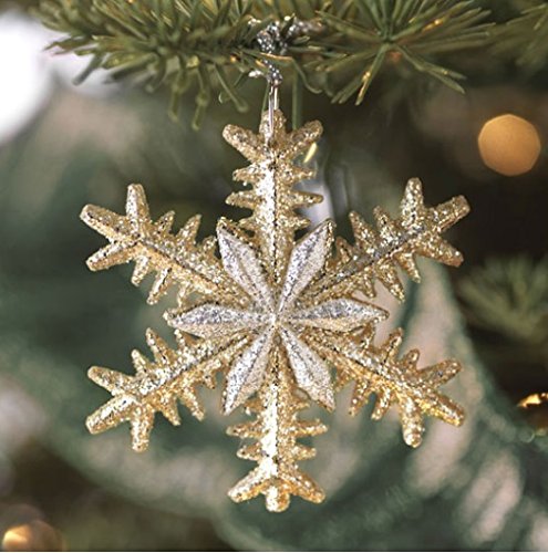 Pack of 10 Glamour Time Gold and White Glitter Drenched Snowflake Christmas Ornaments 2″