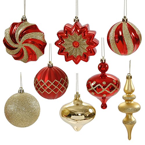 Vickerman 34754 – 3″ – 6″ Red / Gold Assorted Christmas Tree Ornament Set (18 pack) (N149870)