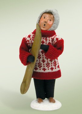 10″ Brunette Boy in Fair Isle Winter Sweater with Snowboard Christmas Caroler Figure