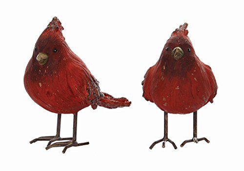 Set of 2 Resin Frosted Red Decorative Christmas Cardinals