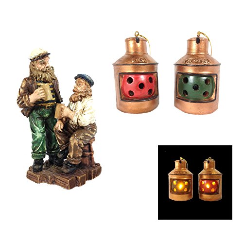 Nautical Marine Ornament 3-Piece Gift Set – Port and Starboard Lantern Lighted Christmas Ornaments Battery Operated & Shiphands at Tavern
