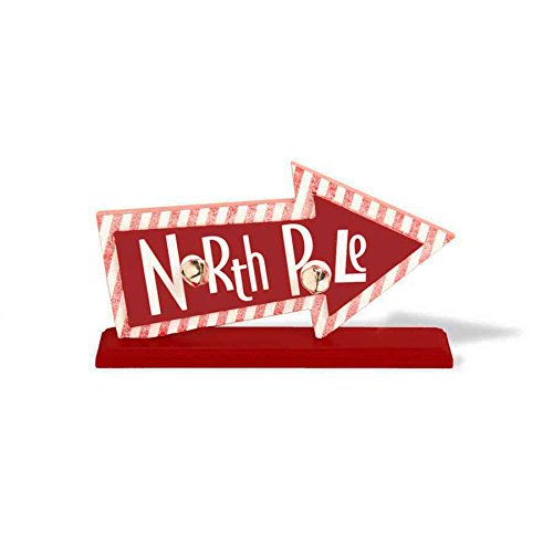 Striped North Pole Arrow with Jingle Bells Tabletop Holiday Sign