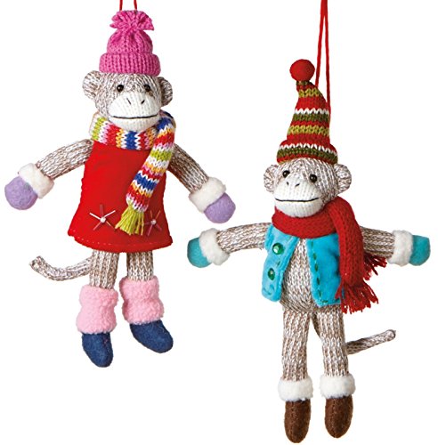 Sock Monkey Boy and Girl Wintertime Fun Holiday Ornaments Set of 2 Midwest CBK