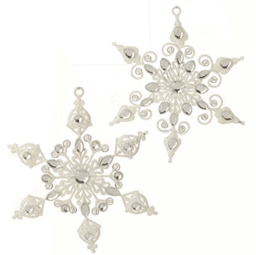 6.75″ Silver and White Glittered Diamond Gem Snowflake Christmas Ornament