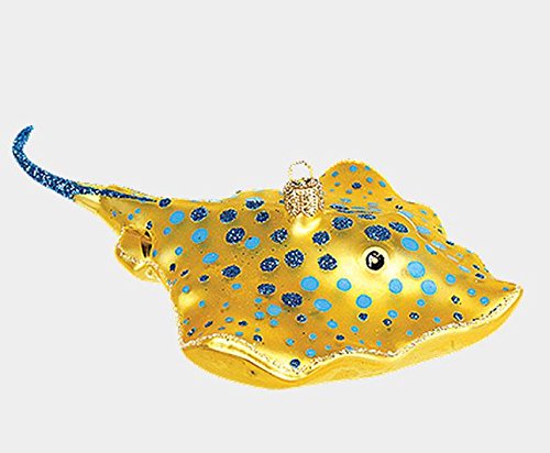 Yellow Spotted Stingray Polish Mouth Blown Glass Christmas Ornament