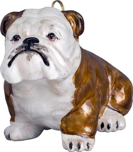 Joy to the World Collectibles European Blown Glass Pet Ornament, Bulldog, Brown and White