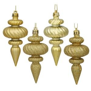 Vickerman Christmas Trees N500008 8-Piece Finial Assorted Ornament Set, 100mm, Gold