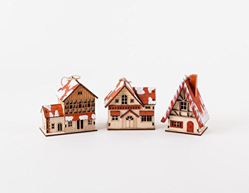 180 Degrees Bavarian Wooden Lighted Village Houses, Set of 3 Styles