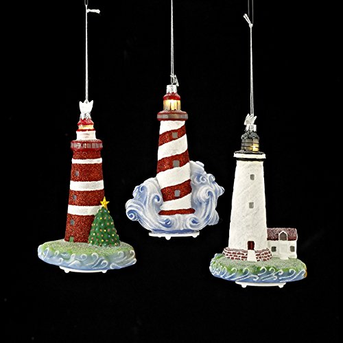 Kurt Adler 5.25″ Noble Gems Glass Led Lighthouse Ornament – Set OF 3