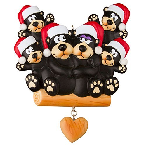 Black Bear Family of 6 Personalized Christmas Ornament
