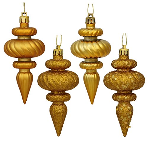 Vickerman 19486 – 4″ Antique Gold Finial Shiny Matte Glitter Sequin Christmas Tree Ornament (8 pack) (N500030)