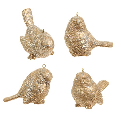 RAZ Imports – Winter Song – 2″ Gold Glittered Bird Christmas Tree Ornaments – Set of 4