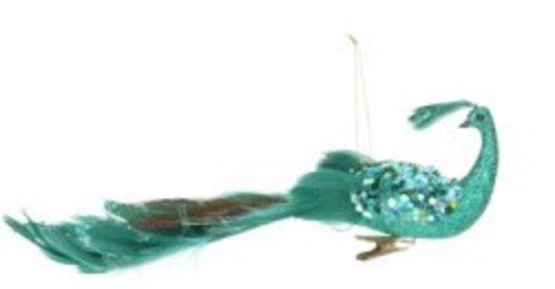 11″ Regal Peacock Sparkling Teal Closed-Tail Bird Clip-On Christmas Ornament