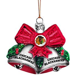 NHL Chicago Blackhawks Glitter Bells Ornament, Green, 3″ x 3″