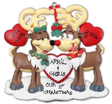 Personalized Deer Couple with Heart Holiday Gift Expertly Handwritten Ornament