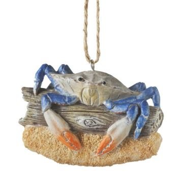 Blue Crab on Driftwood Christmas Holiday Ornaments Set of 3 Midwest CBK