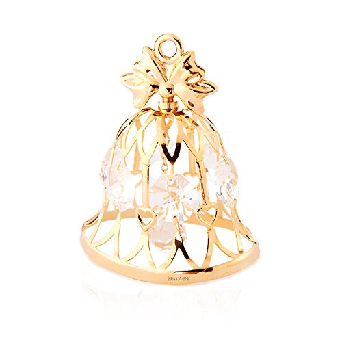 24k Gold Plated Wedding Bell Ornament Made with Swarovski Elements Crystals By Charming Temptations