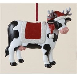 Kurt Adler Cow in Santa Hat and Antlers Ornament – Gift Boxed