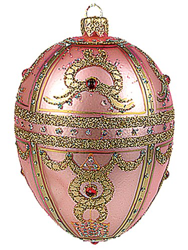 Faberge Inspired Pink Royal Braid Egg Polish Mouth Blown Glass Christmas or Easter Ornament