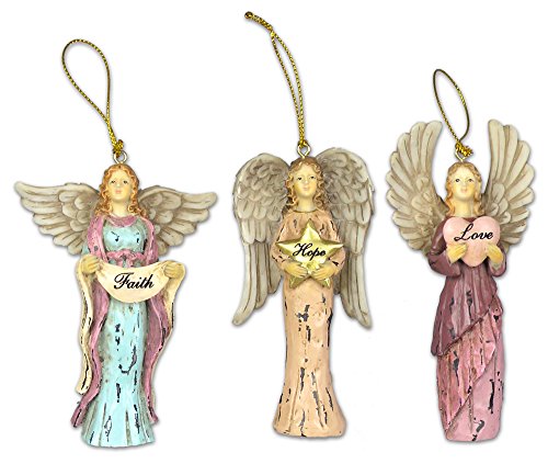 Faith Hope Love Angel Ornaments – Set of 3 – Christmas Ornament – Holiday Decorations Christmas Tree Ornaments Xmas Angel Wings – Gift