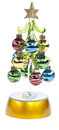 8″ Lighted Christmas Tree Figurine with Ornaments (White Stripe)