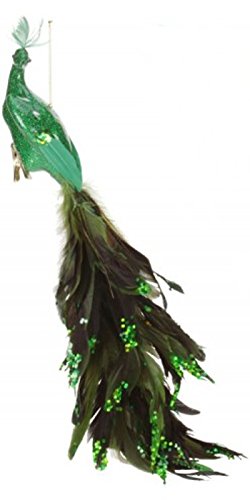 19″ Regal Peacock Glamourous Emerald Green Closed-Tail Bird Clip-On Christmas Ornament