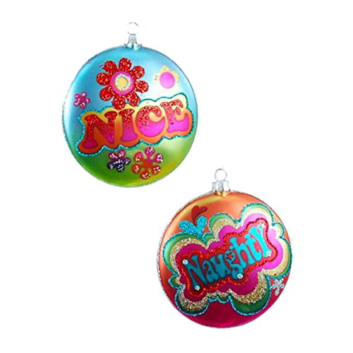 One Hundred 80 Degrees Rainbow Naughty Nice Disk Ornaments (Set/2)