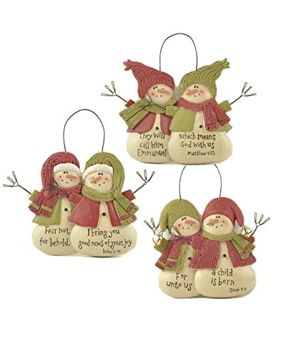 Blossom Bucket Fear Not/Emmanuel/Child Snowmen Ornaments Christmas Decor (Set of 3), 3-1/2″ High