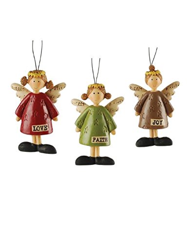 Blossom Bucket Joy/Love/Faith Angel Ornaments Christmas Decor (Set of 3), 3″ High