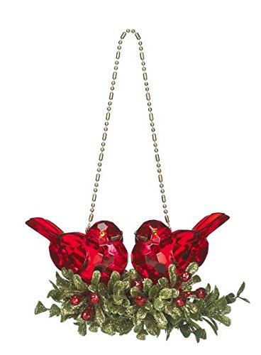 Ganz 5″ Kissing Kyrstal Ball Ornament, Double Cardinal Bird Mistletoe, Red – Wedding Acrylic