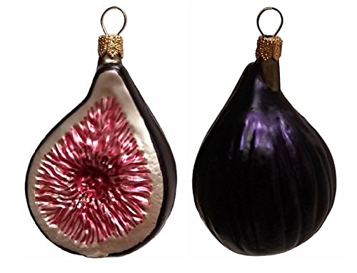 Slice of Fig Fruit Polish Mouth Blown Glass Christmas Ornament Set of 2