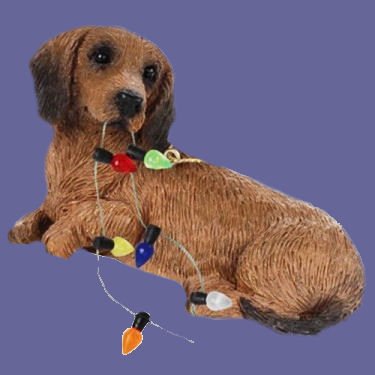 Sandicast Red Dachshund with Christmas Lights Ornament