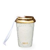 Starbucks 2015 White & Gold Swarovski Crystal Holiday Cup Ceramic Ornament