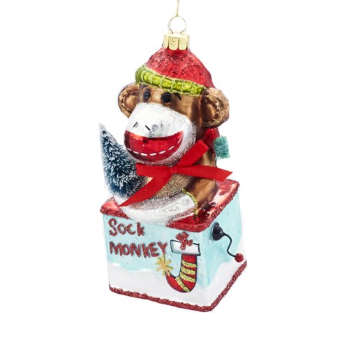Kurt Adler Glass Sock Monkey Ornament