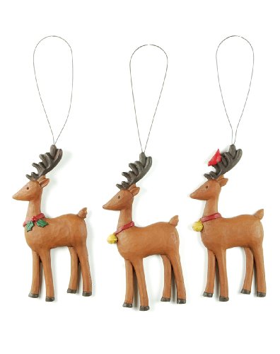 Blossom Bucket Reindeer Ornaments, with Bells and Cardinal, Set of 3