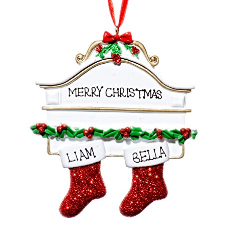 Couple Christmas Holiday Stockings On Mantle Ornament-Free Name Personalized-Shipped In One Day